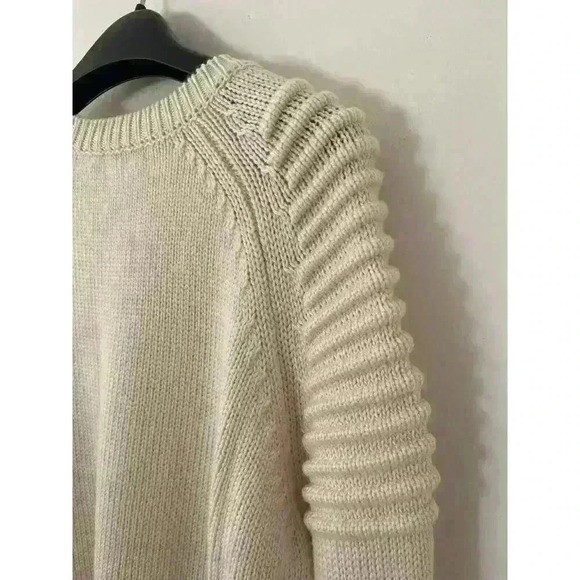 MILLY 100% Wool Cream Tan Heavy Weight Knit Sweater Size Medium - Picture 4 of 5